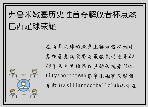 弗鲁米嫩塞历史性首夺解放者杯点燃巴西足球荣耀
